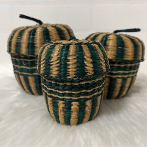 Vintage Bohemian Retro Cottagecore Rustic Striped Woven 3 Nesting Baskets